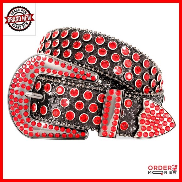 Rhinestone Studded Western Leather Belt with Removable Buckle main image 7